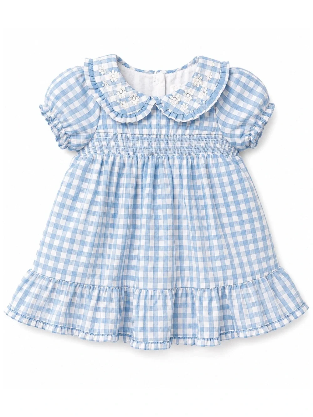 NWOT Tahari Blue & White Gingham Peter Pan Collar Formal Dress Baby 6-9M